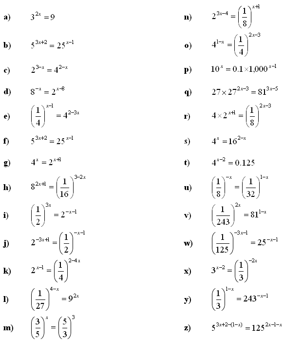 Math Exercises & Math Problems Exponential Equations and Inequalities